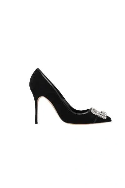 Manolo Blahnik Hangisi Decorates Velvet High Heels In Black