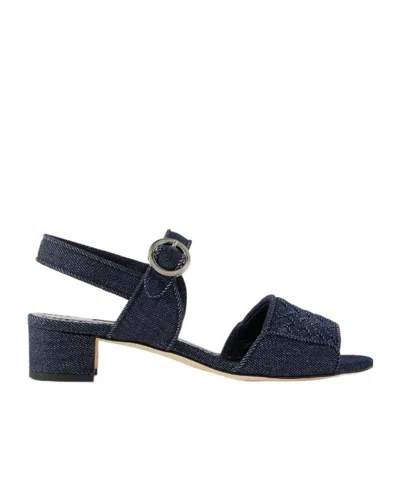 Manolo Blahnik Herringbone Denim Sandals In Blue