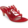 Manolo Blahnik Suede T-strap Slide Sandals In Bright Red