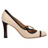 Manolo Blahnik High Heel Mary Jane Pumps In Beige Canvas In Neutral