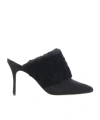 Manolo Blahnik Suede Pelos Mules With Eco-fur Detail 10cm In Black