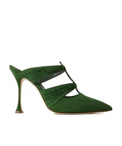 Manolo Blahnik Kerua 105 Cutout Gathered Suede Mules In Green
