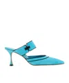 Manolo Blahnik Brontiamusa Mules With Strap And Stiletto Heel In Light Blue
