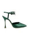 Manolo Blahnik Mabina 105 Crystal Embellished Satin Pumps In Green