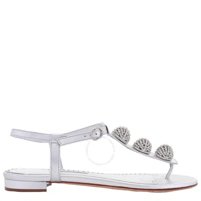 Manolo Blahnik Hobela Nappa Embellished Flat Sandals In White