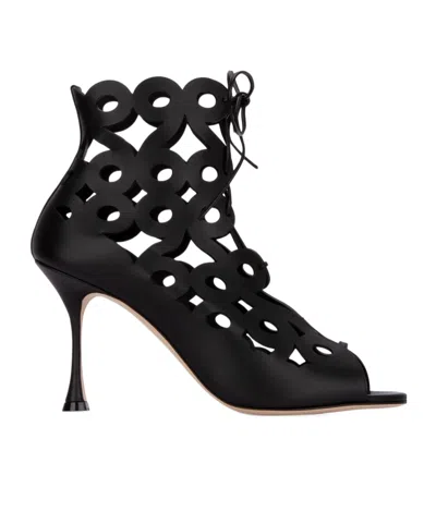 MANOLO BLAHNIK HOLLOWED-OUT HIGH-HEELED SANDALS
