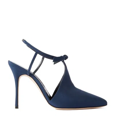 Manolo Blahnik Horna 105 Embellished Silk Crepe De Chine Slingback Pumps In Blue