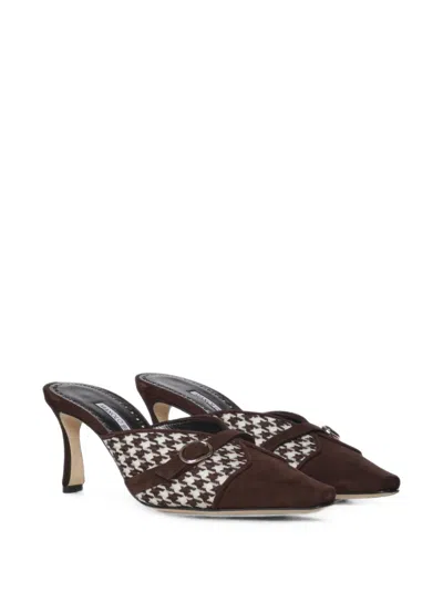 Manolo Blahnik Houndstooth Buckle-detail Mules In Multi