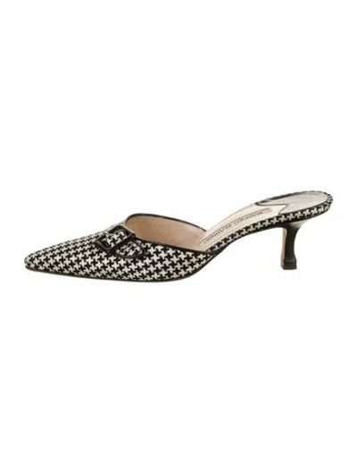 Pre-owned Manolo Blahnik Houndstooth Print Mules In Black