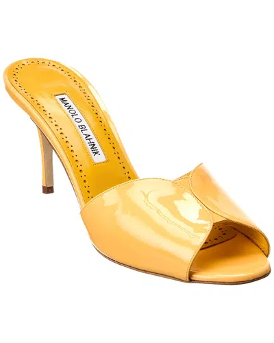 Manolo Blahnik Houramu 70 Patent Sandal In Yellow