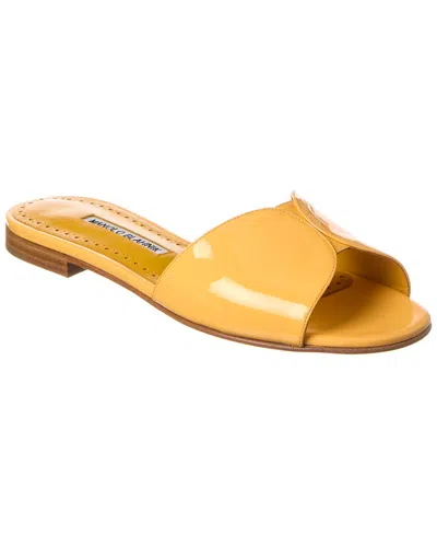 Manolo Blahnik Houramu Patent Sandal In Yellow