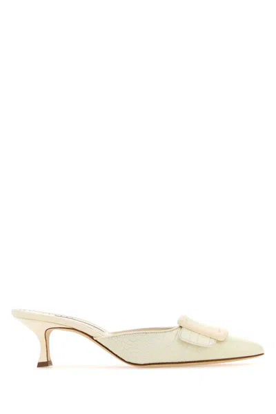 MANOLO BLAHNIK IVORY LEATHER MAYSALE MULES