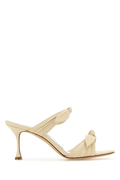 Manolo Blahnik Ivory Nappa Leather Lollo Mules