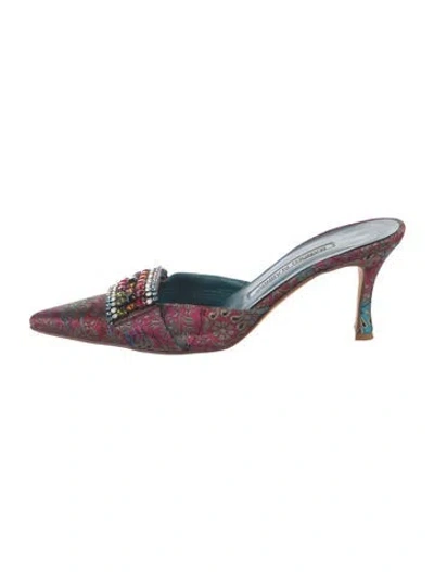 Pre-owned Manolo Blahnik Jacquard Paisley Print Mules In Blue