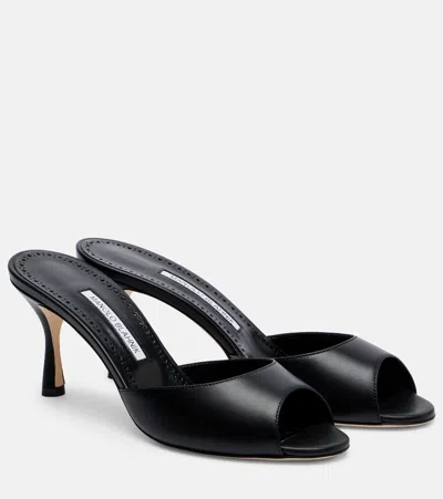 Manolo Blahnik Jada 70 Leather Mules In Black