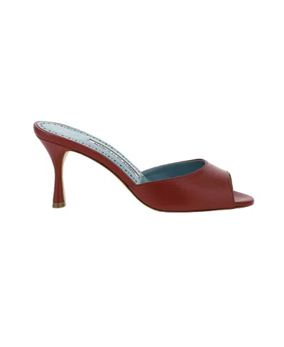 Manolo Blahnik Jada 70mm Leather Sandals In Red