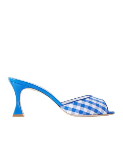 Manolo Blahnik Jadara 70 Checked Woven Mules In Blue