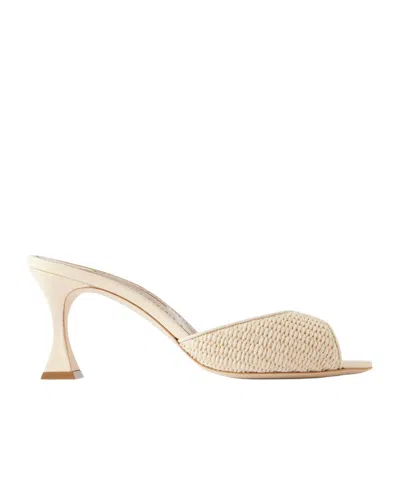 Manolo Blahnik Jadara 70 Leather-trimmed Raffia Mules In Brown