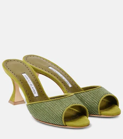 Manolo Blahnik Jadara 70 Raffia Mules In Green
