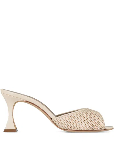 Manolo Blahnik Jadara 70 Leather-trimmed Raffia Mules In Neutral