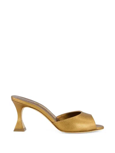 Manolo Blahnik Jadaron Metallic Heeled Mules In Animal Print