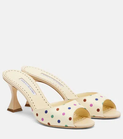 Manolo Blahnik Jadaron Polka-dot Twill Mules In Sand