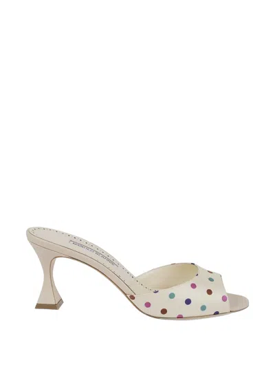 Manolo Blahnik Jadaron Polka-dot Silk Heeled Sandals In Multi