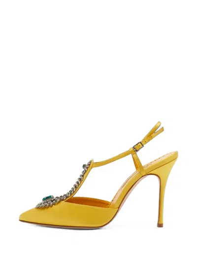 Pre-owned Manolo Blahnik Jamala Crystal-embellished Pumps In Yellow