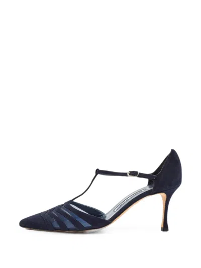 Pre-owned Manolo Blahnik Jane Heeled Pumps In Blue