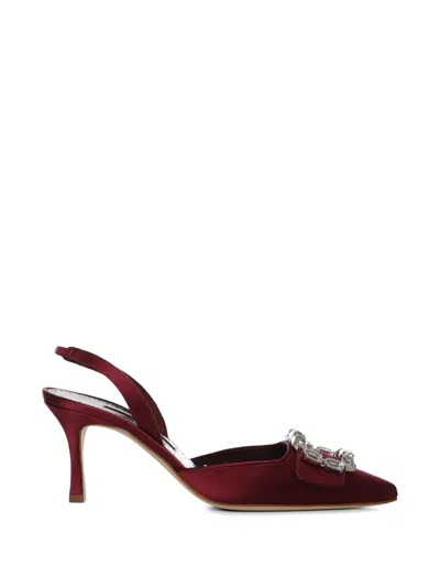 Manolo Blahnik Satin Slingback Pumps In Burgundy