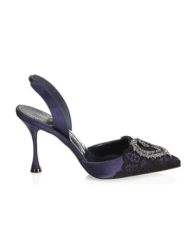 Manolo Blahnik Jewelry Lace Satin Shoes In Black