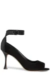Manolo Blahnik Chastana Mixed Leather Ankle-tie Sandals In Black