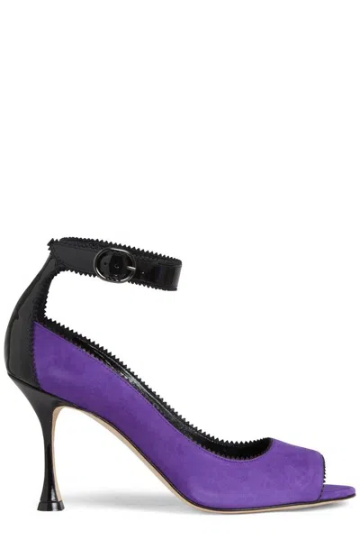 Manolo Blahnik Kadirasa Suede Open-toe Pumps In Purple