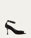 Manolo Blahnik Chastana Mixed Leather Ankle-tie Sandals In Blck
