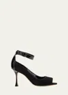 Manolo Blahnik Chastana Mixed Leather Ankle-tie Sandals In Blck0015