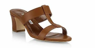 Pre-owned Manolo Blahnik Kesbihi 50 Leather Mules Heeled Sandals For Women - Size 37.5 In Brown