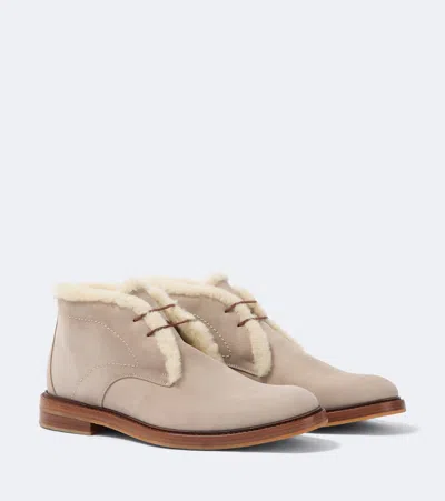 Manolo Blahnik Keswick Shearling-lined Leather Desert Boots In Neutral