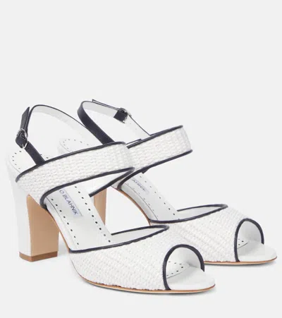 Manolo Blahnik Khiko 90 Raffia Slingback Sandals In White