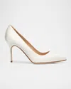 Manolo Blahnik Kietta Metallic Leather Stiletto Pumps In White