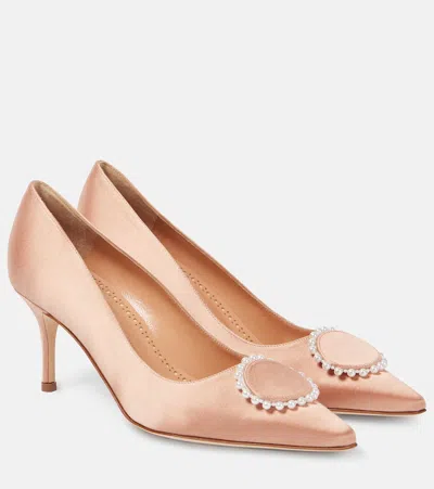 Manolo Blahnik Verzierte Pumps Kifaclo 70 Aus Satin In Beige