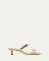 Manolo Blahnik Satin Mules Kifasan Embellished Strap Kitten Heel