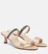 Manolo Blahnik Satin Mules Kifasan Embellished Strap Kitten Heel In Neutral