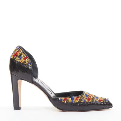 Manolo Blahnik Kurung Dorsay Tweed Court Pumps In Black