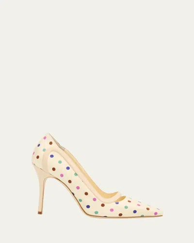 Manolo Blahnik Labama 105mm Polka-dot Silk Stiletto Pumps In Yellow