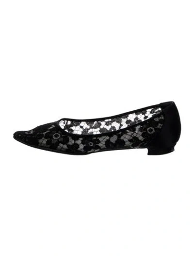 Pre-owned Manolo Blahnik Lace Lace Pattern Ballet Flats In Black