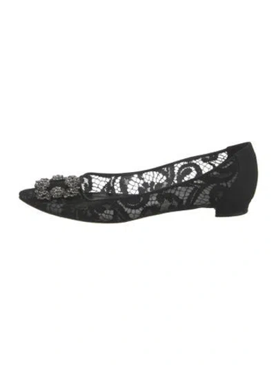 Pre-owned Manolo Blahnik Lace Lace Pattern Ballet Flats In Black