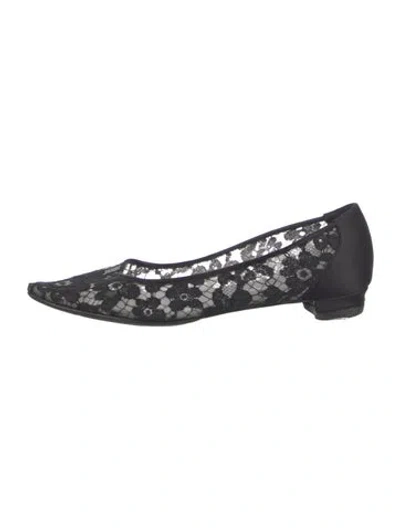 Pre-owned Manolo Blahnik Lace Lace Pattern Flats In Black