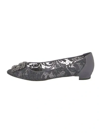 Pre-owned Manolo Blahnik Lace Lace Pattern Flats In Black