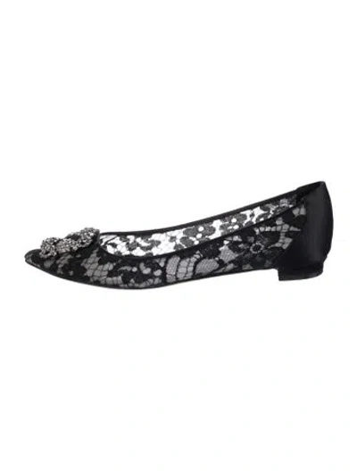 Pre-owned Manolo Blahnik Lace Lace Pattern Flats In Black