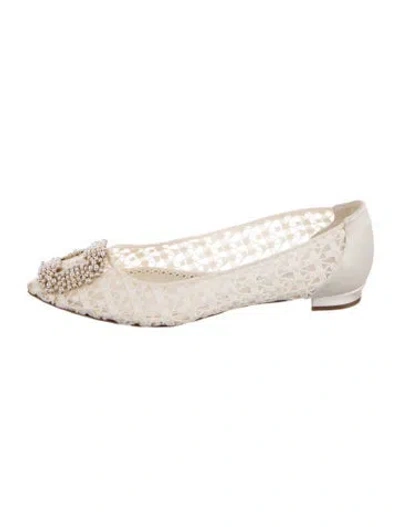 Pre-owned Manolo Blahnik Lace Lace Pattern Flats In Neutral